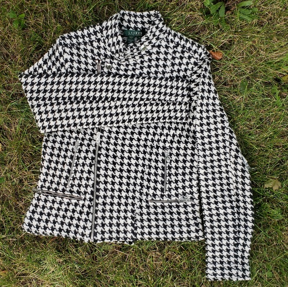 NWT! Ralph Lauren Wool Houndstooth Motorcycle Jkt - Picture 1 of 7